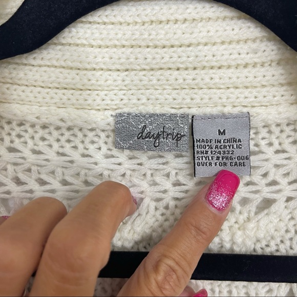Daytrip Cream Open Knit Cardigan Sweater - Picture 7 of 8